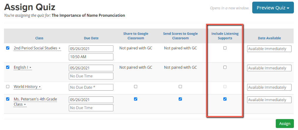 Quiz Supports – Listenwise Support Center