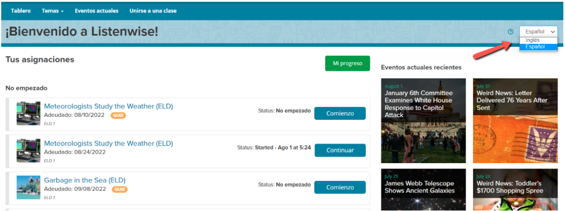 Student Guide: How to switch languages on Listenwise – Listenwise Support  Center
